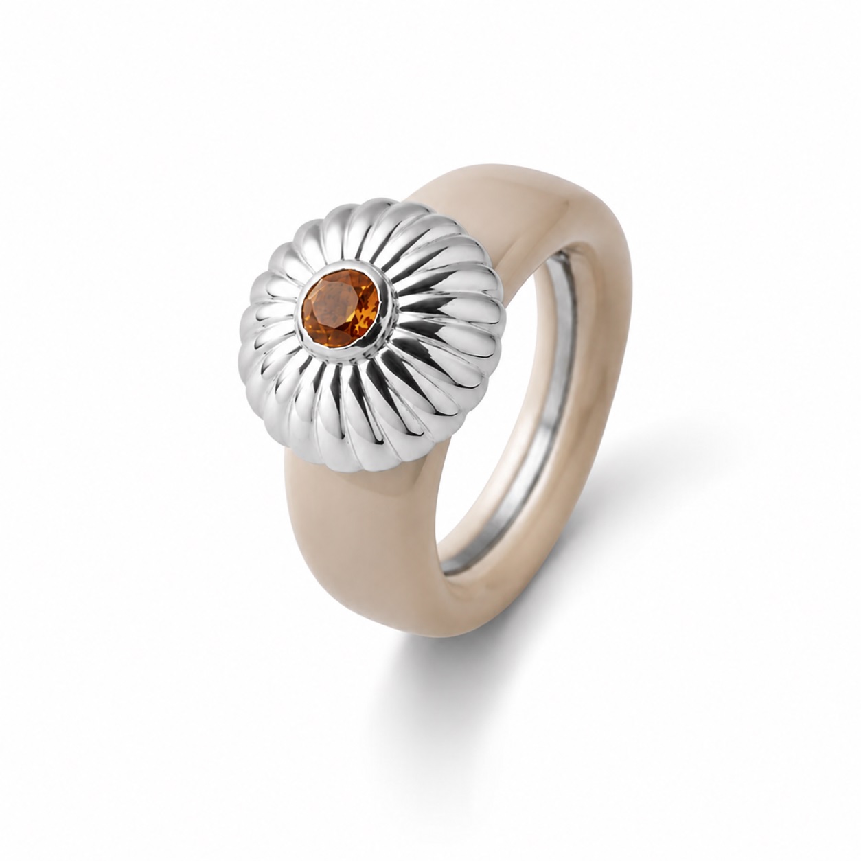 Charlotte Kopf SUN ø14mm Sterlingsilber rhodiniert mit Citrin