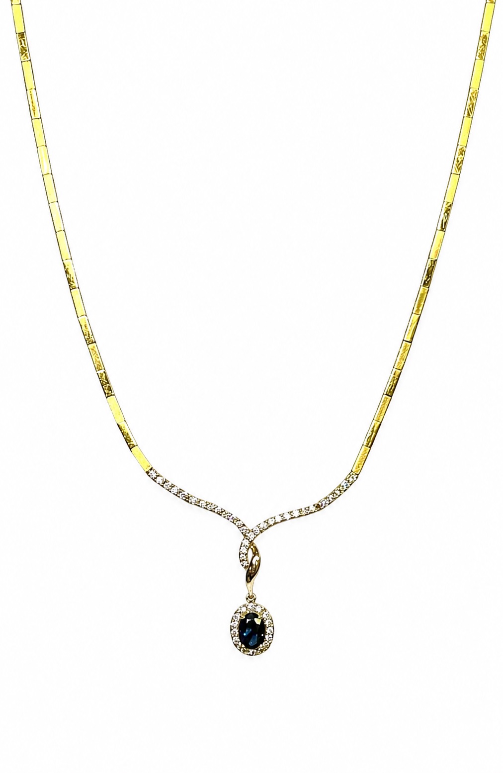 Brillant-Saphir Collier - Gold Weißgold 750 - Länge ca. 44cm - Privatbesitz