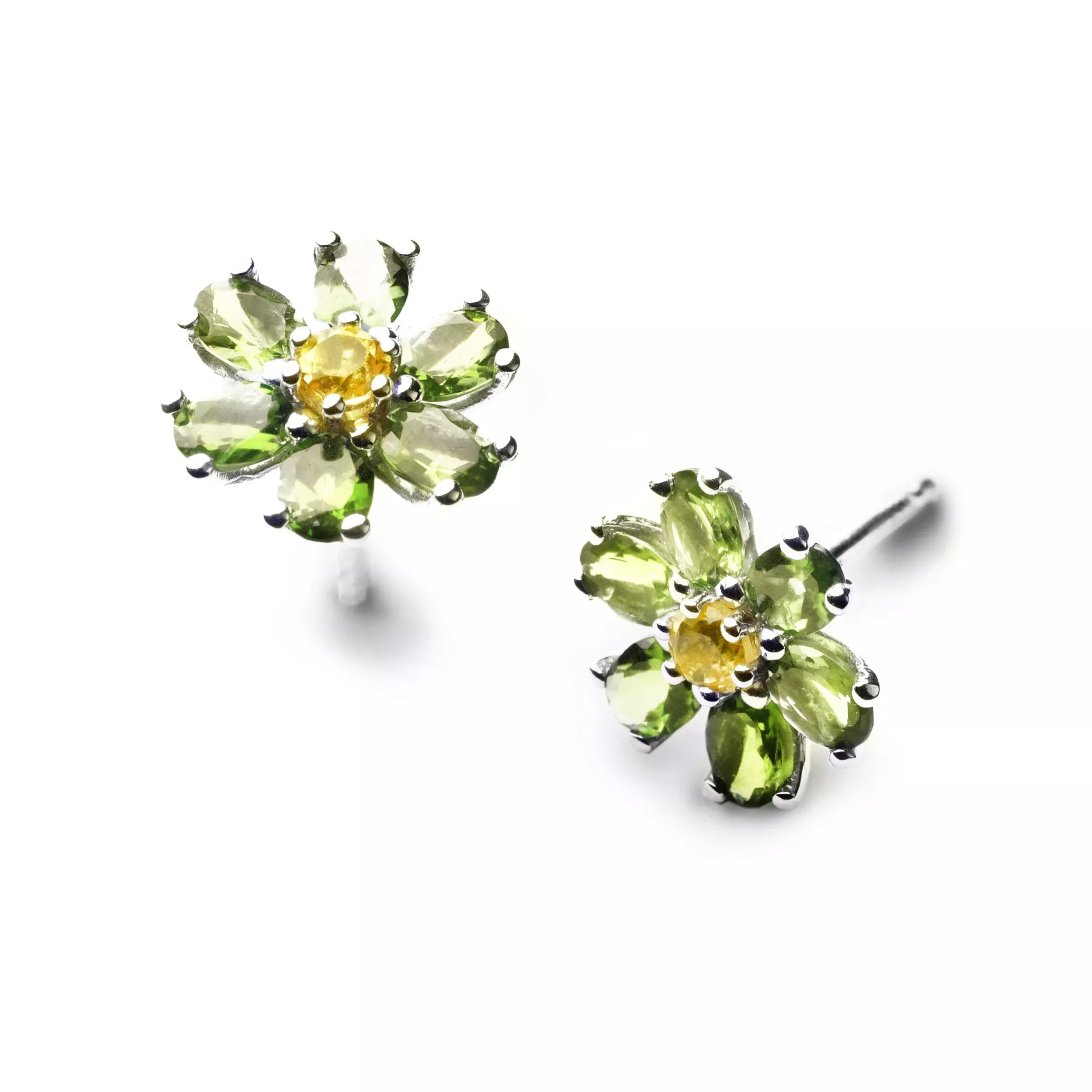 Ohrstecker KRISTALL BLÜTE Sterlingsilber mit Citrin und Peridot