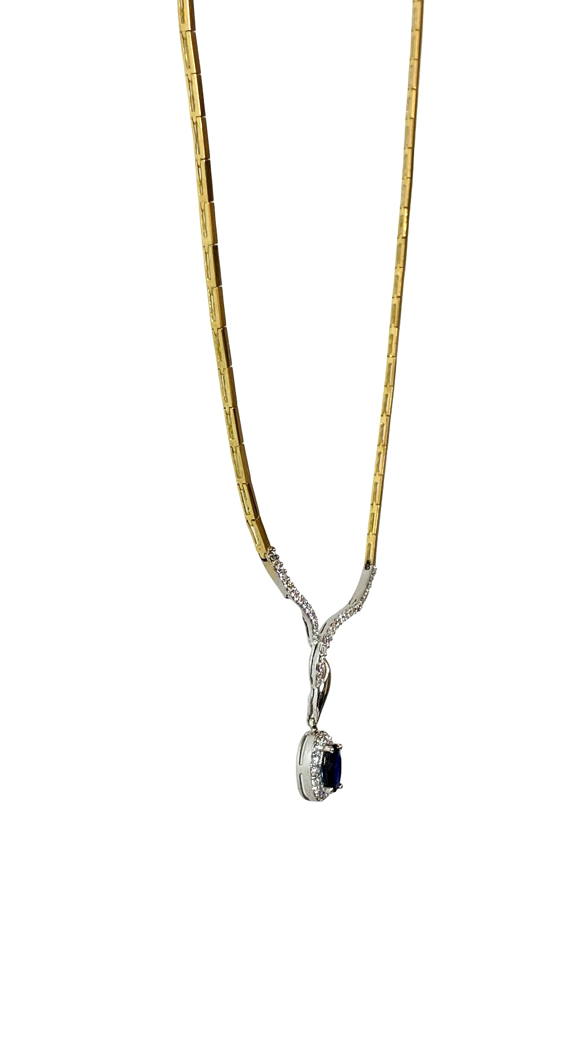 Brillant-Saphir Collier - Gold Weißgold 750 - Länge ca. 44cm - Privatbesitz