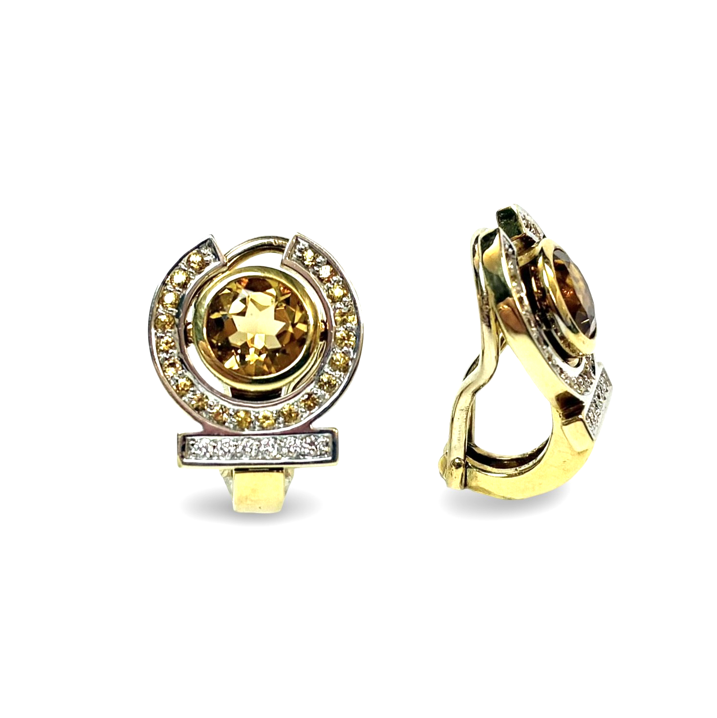Citrin Brillant Ohrclips - Gold/Weißgold 585 - Maße ca. 17x13mm - Privatbesitz