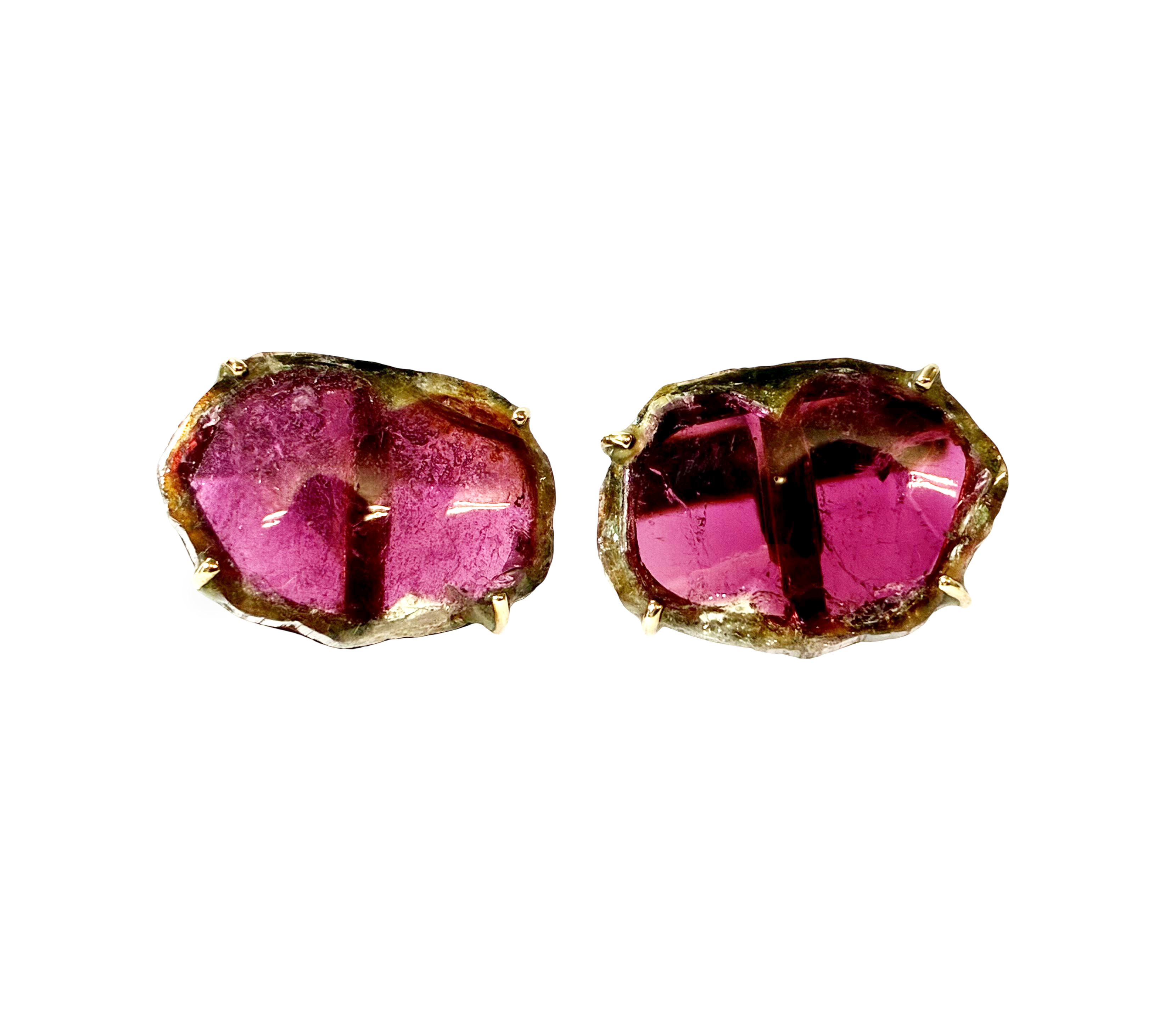 Wassermelonen Turmalin Manschettenköpfe - Gold 585 - Maße ca. 36 x 32,5mm - Privatbesitz