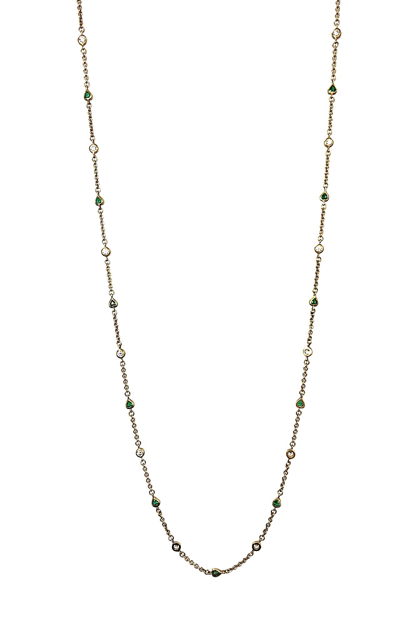 Brillant Smaragd Halskette - Gold 750 - Länge ca. 80cm - Ware aus Privatbesitz