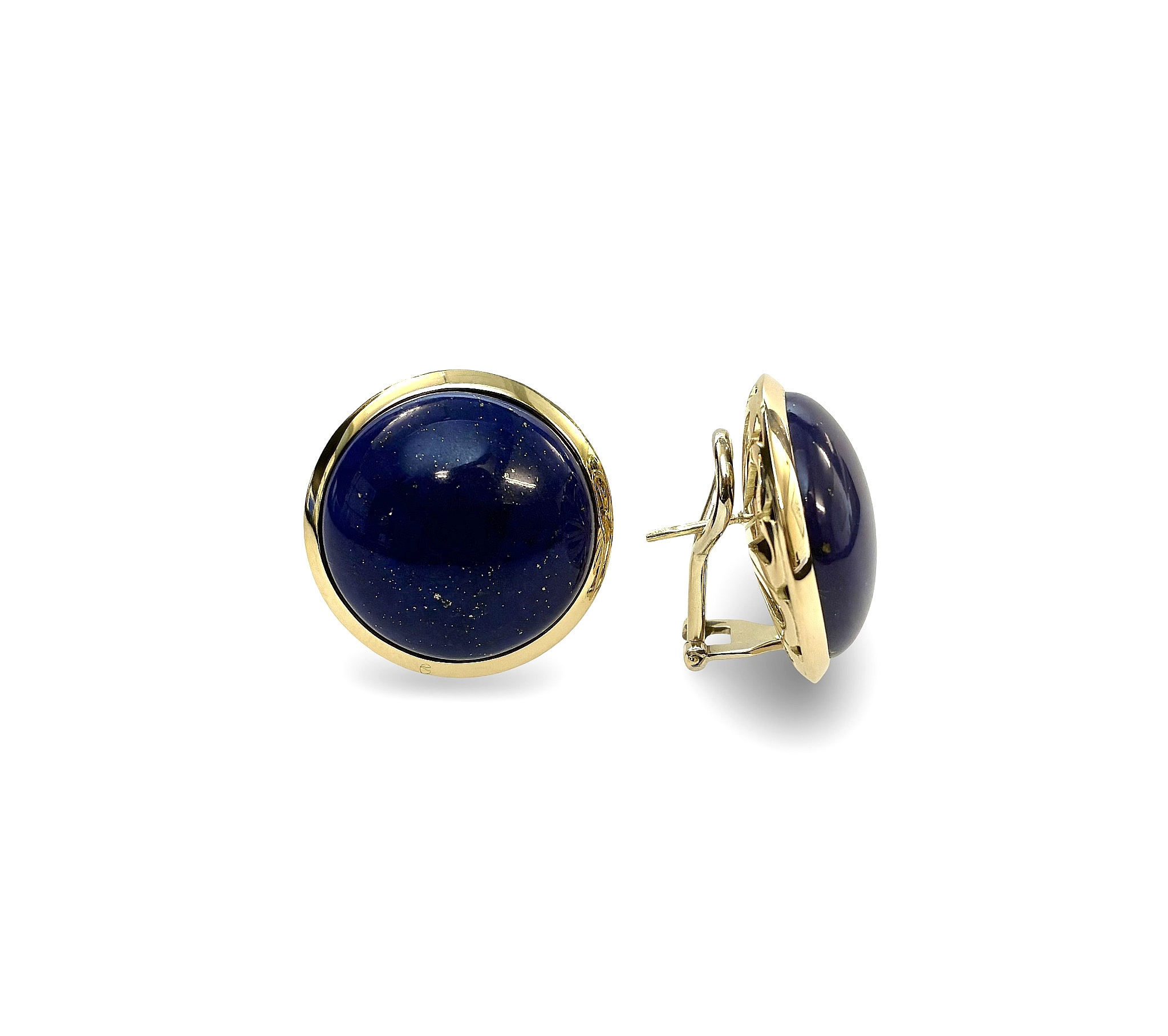 Große Lapis Lazuli (beh) Ohrclips - Gold 750 - Durchmesser ca. 23mm - Privatbesitz