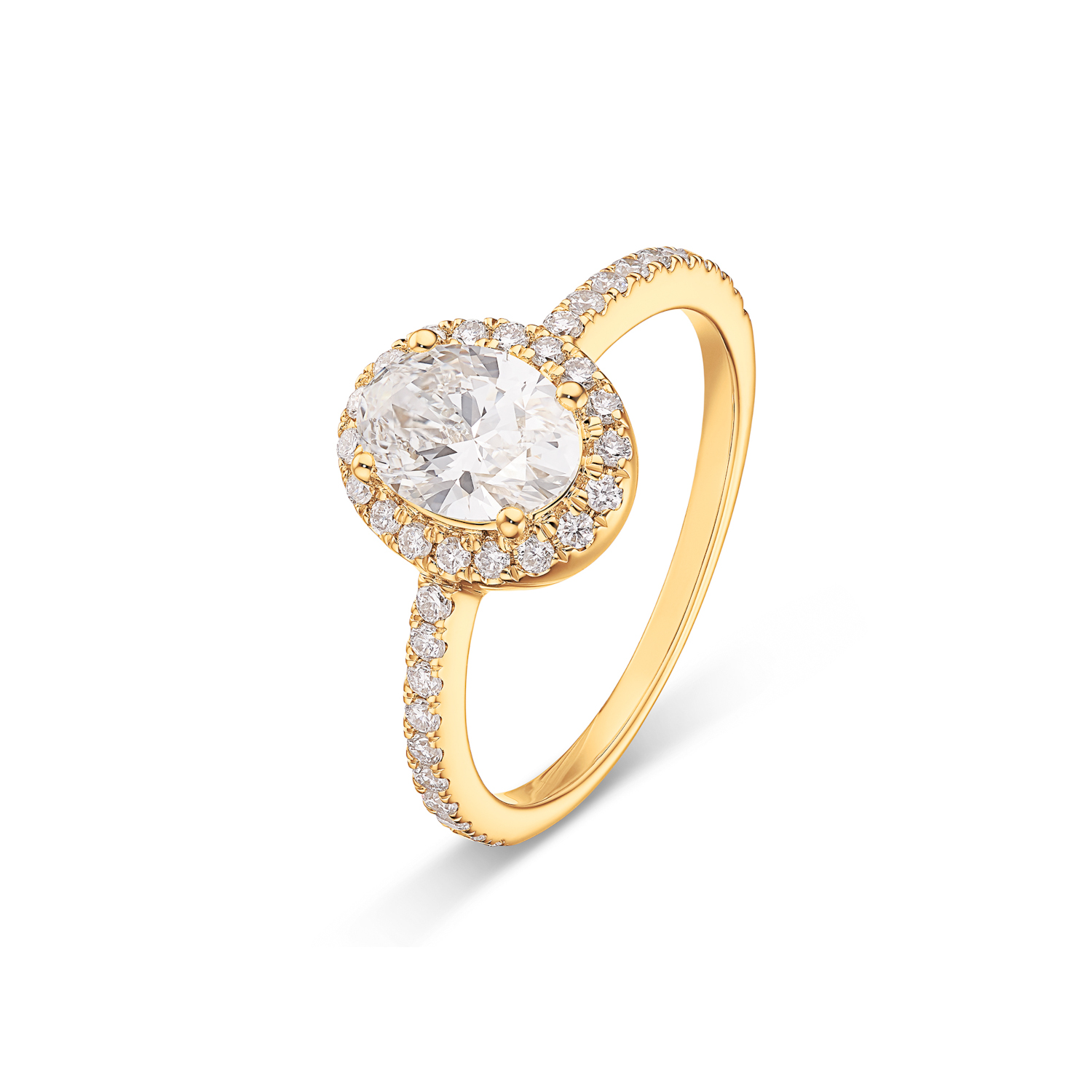 Lab Grown Diamond Ring Gelbgold 585/-mit laborgezüchteten Diamanten im Ovalschliff 1,00ct.  und laborgezüchteten Diamanten im Brillantschliff zus. 0,35 ct.