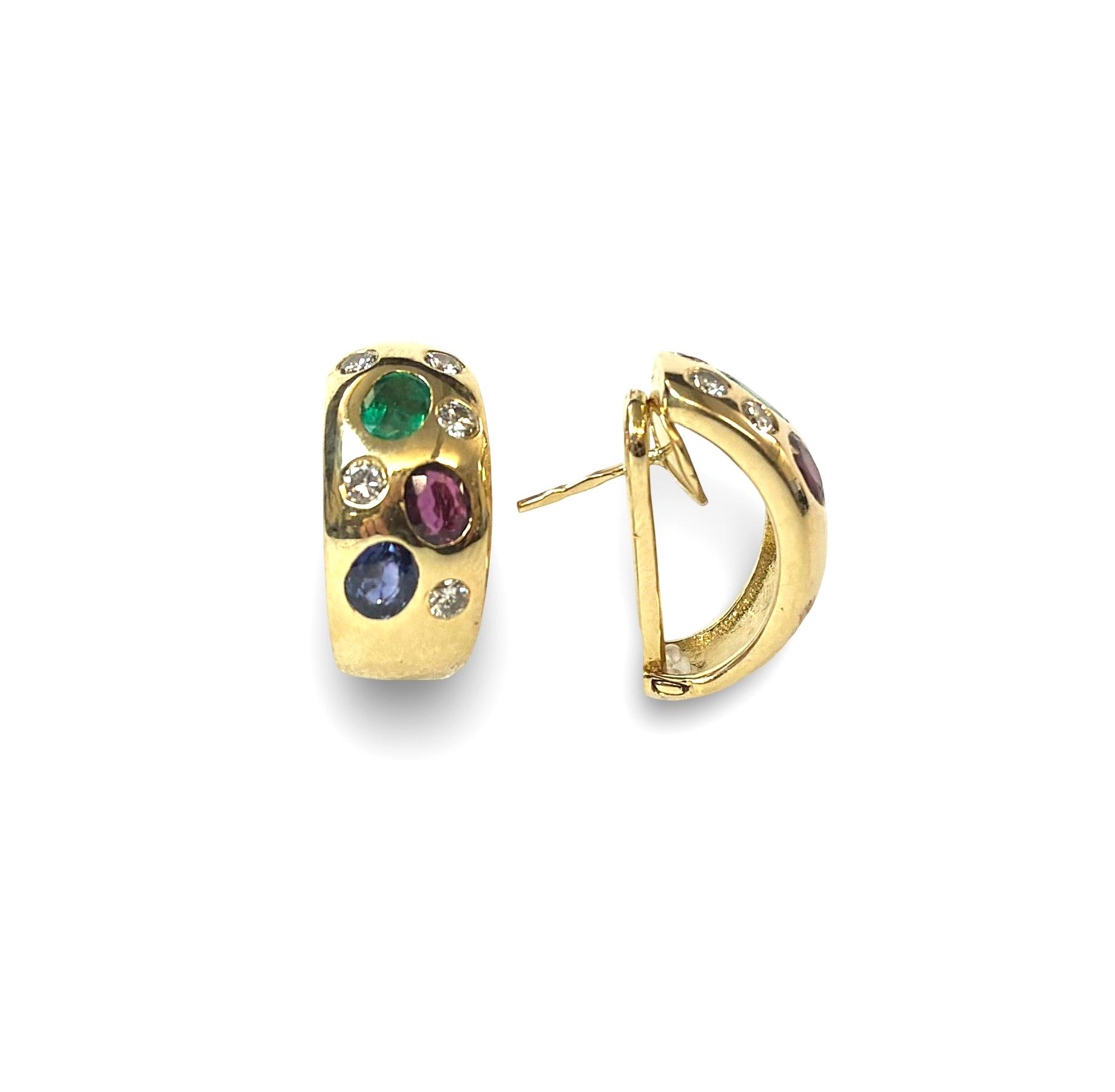 Brillant Farbstein Ohrsteckclips - Gold 750 - Privatbesitz