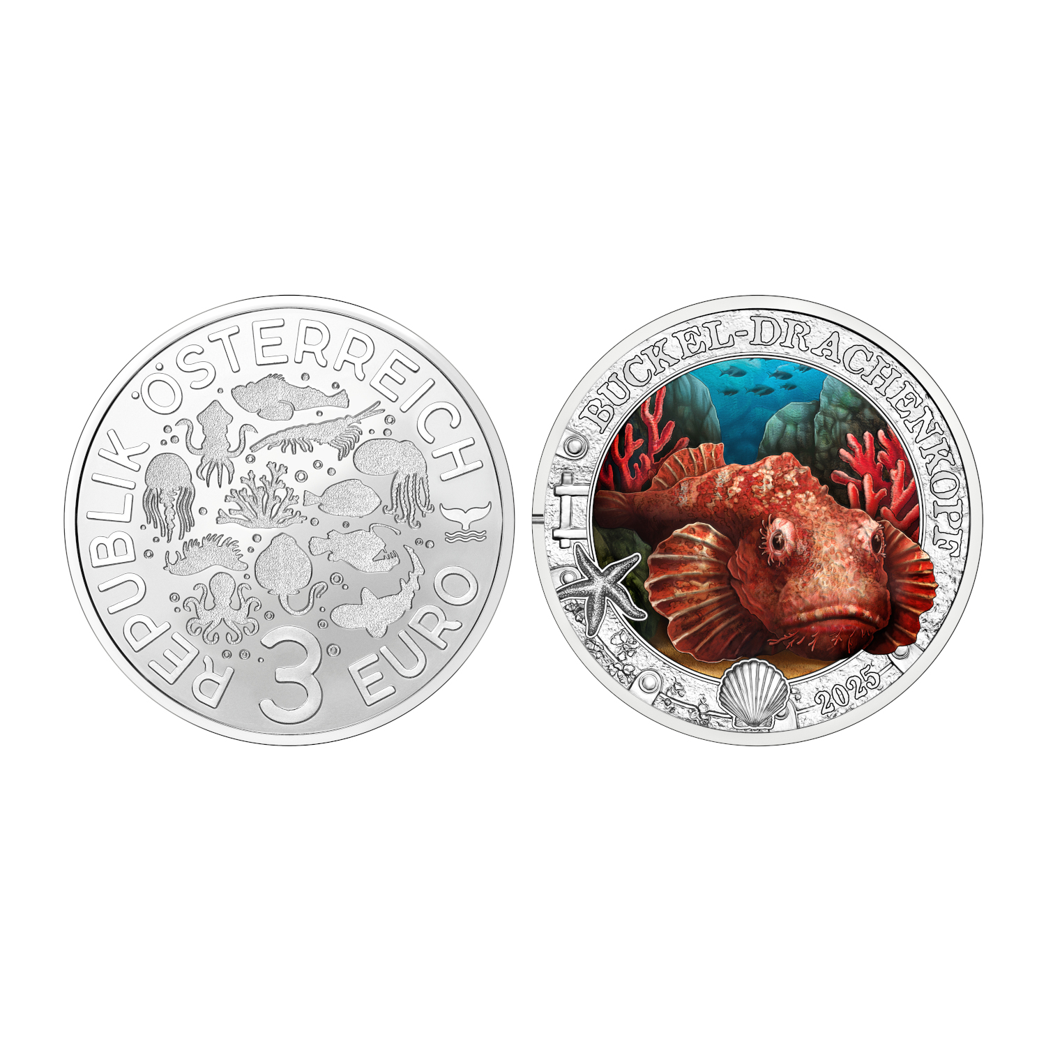 3 Euro-Ozean-Taler "Buckel-Drachenkopf", Kupfer/Nickel 25