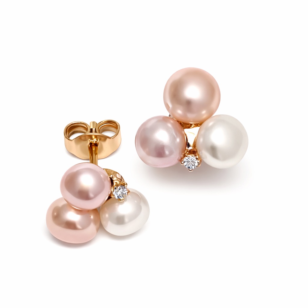 Ohrstecker PERLA Rotgold 585/- mit Brillant und Süßwasserperlen