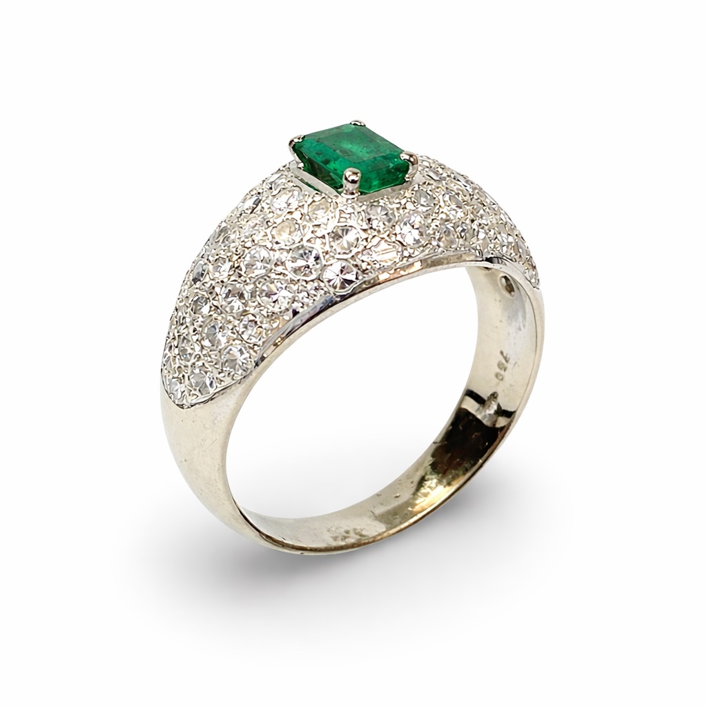 Diamant Smaragd Damenring  - Weißgold 750 - RW 56 - Privatbesitz