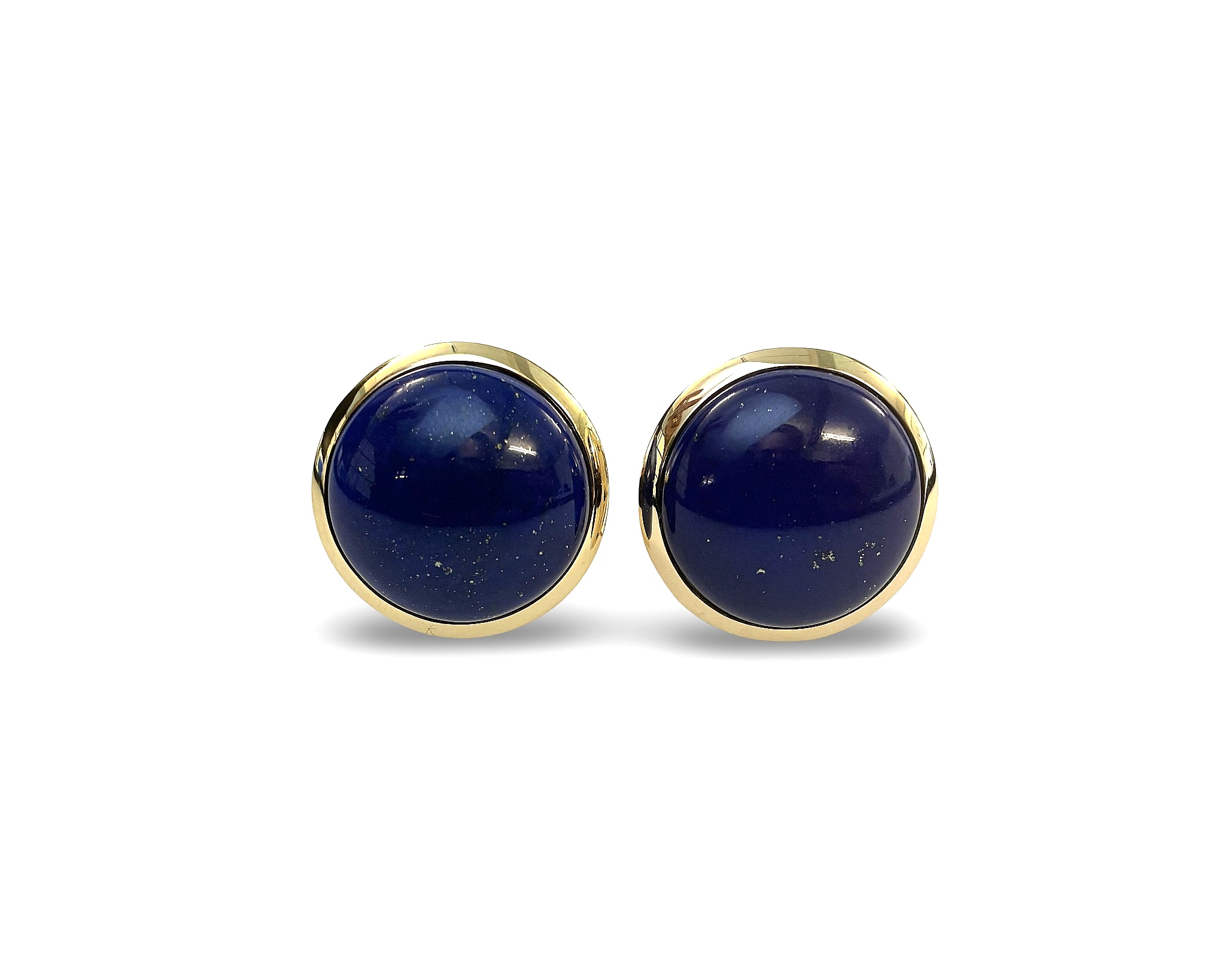 Große Lapis Lazuli (beh) Ohrclips - Gold 750 - Durchmesser ca. 23mm - Privatbesitz