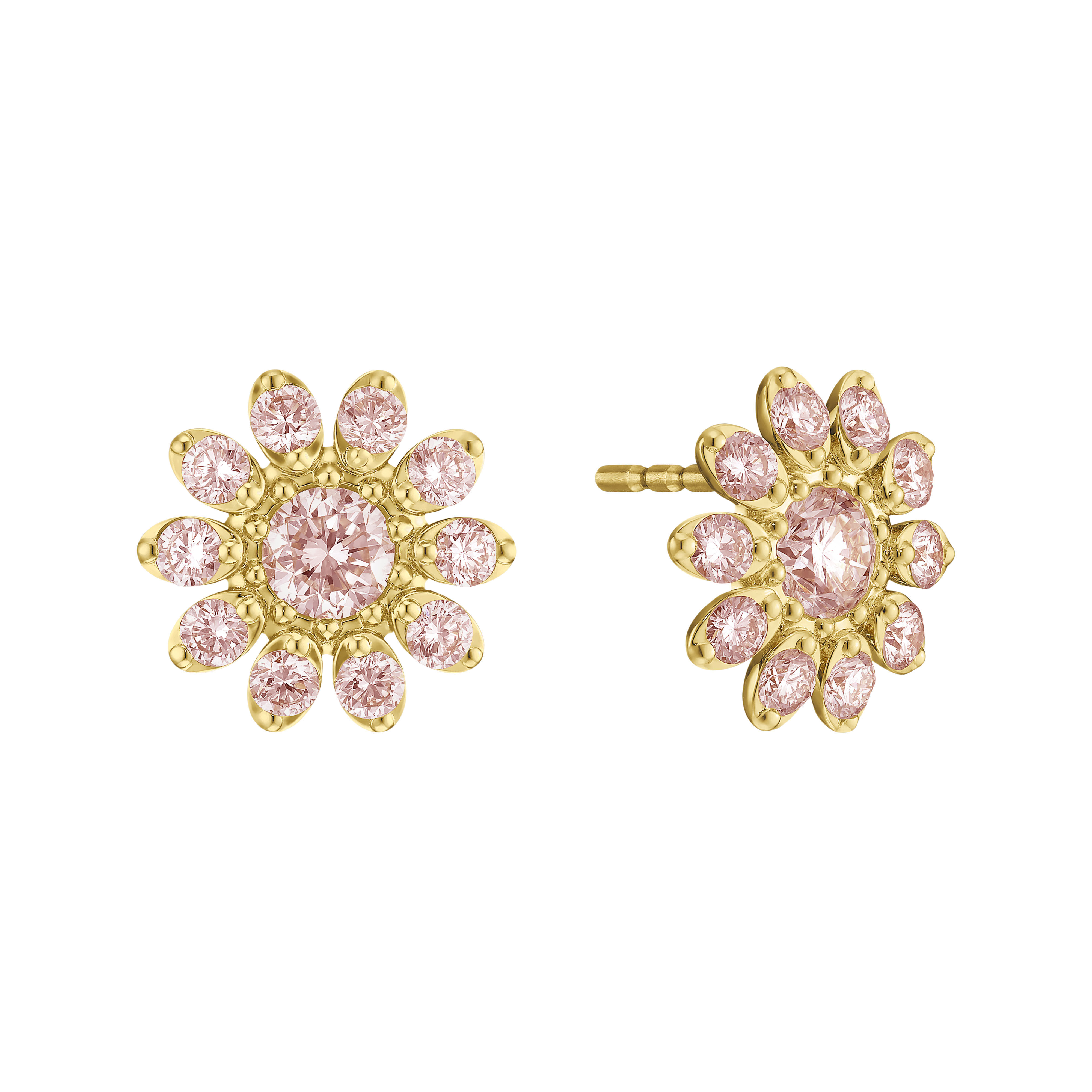 Ohrstecker BLÜTENLICHT Gelbgold 585/- mit Labgrown Diamant und Safiren