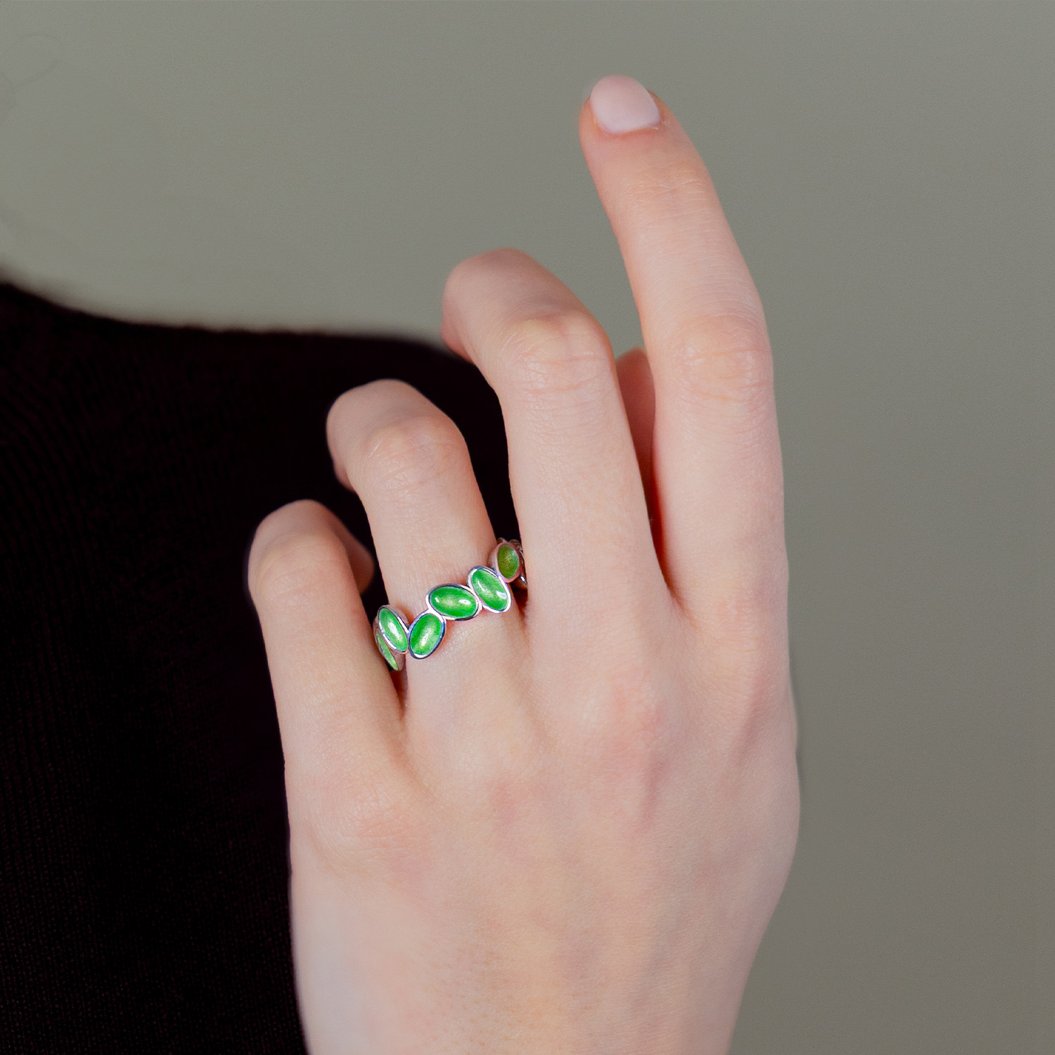 Ring FARBENFROH Sterlingsilber mit Emaille - Hellgrün