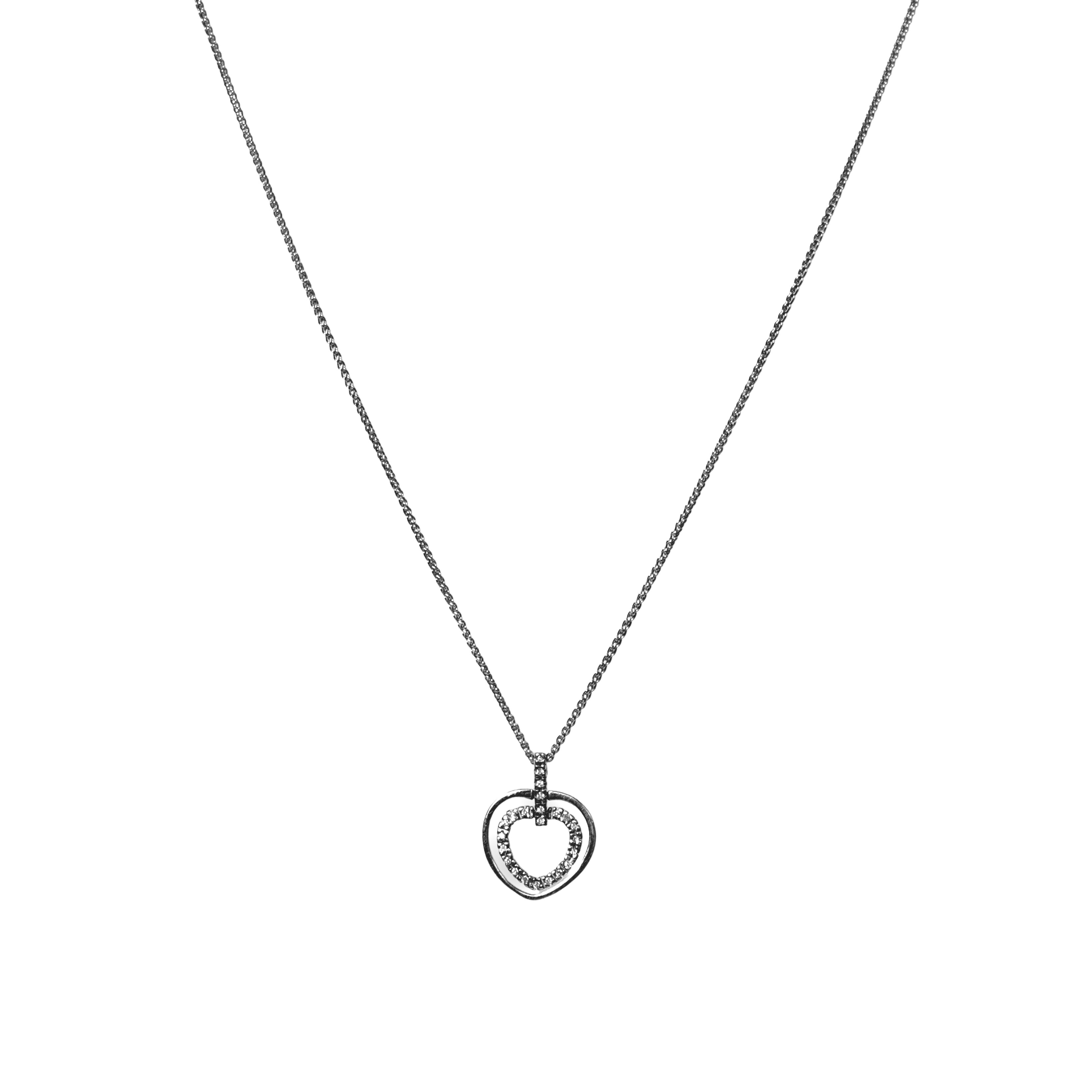 Brillant Herzanhänger an Fassonhalskette - Weißgold 585 - Länge ca. 42cm - Privatbesitz