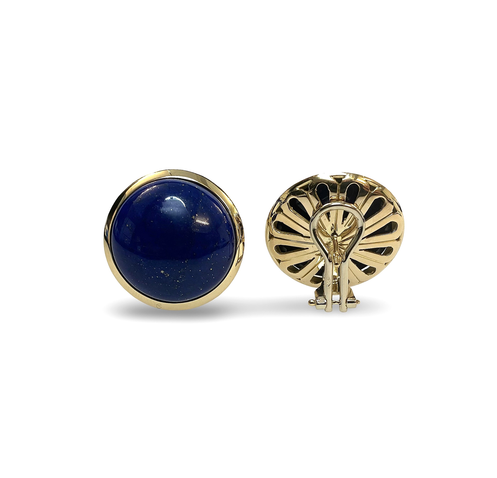 Große Lapis Lazuli (beh) Ohrclips - Gold 750 - Durchmesser ca. 23mm - Privatbesitz