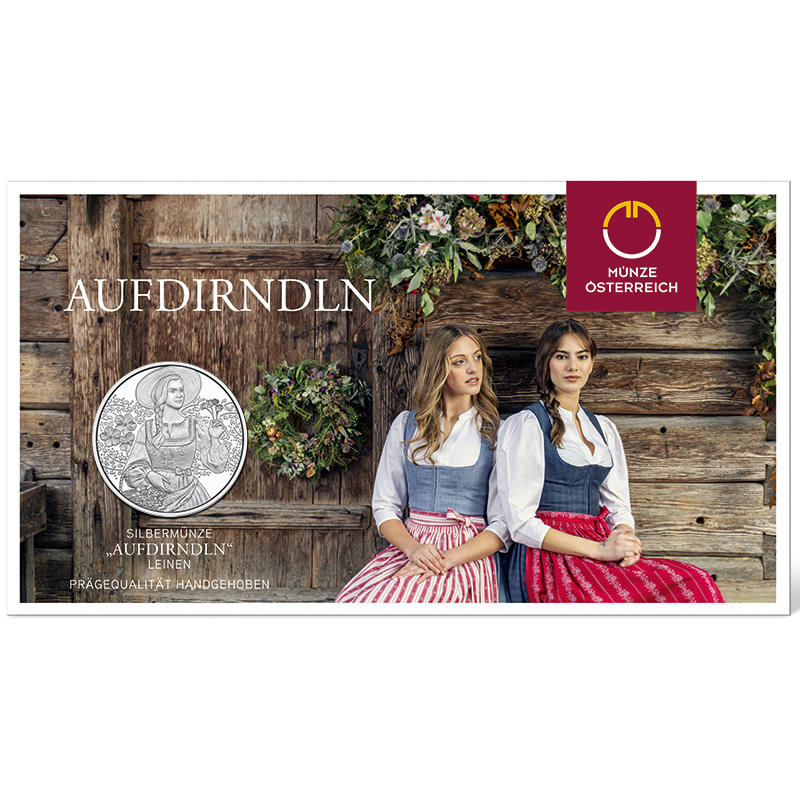 10 Euro Münze "Aufdirndln - Leinen" Silber 925 handgehoben