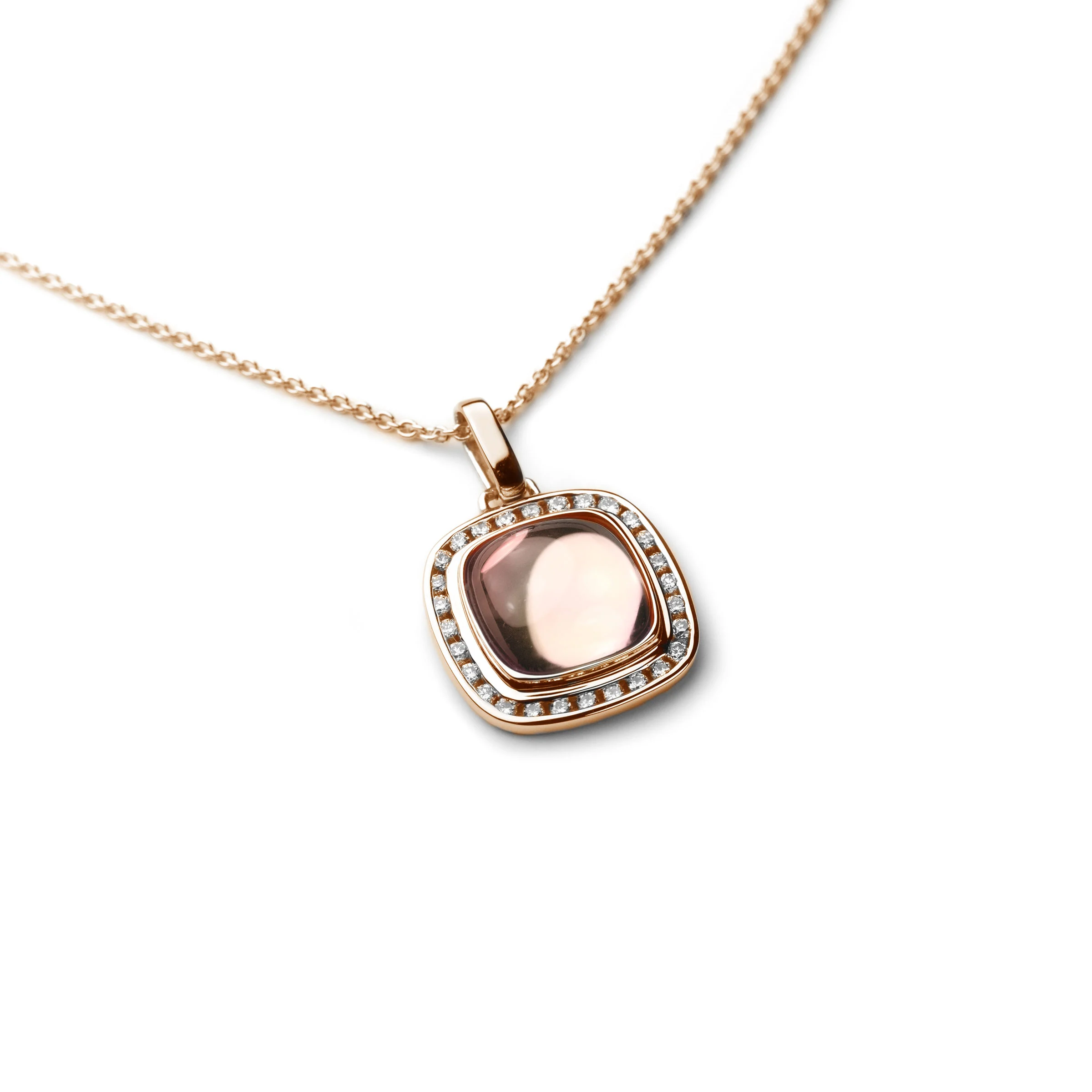 Anhänger PIAZZA Rotgold 750/- mit Rosenquarz Cabochon und Brillanten