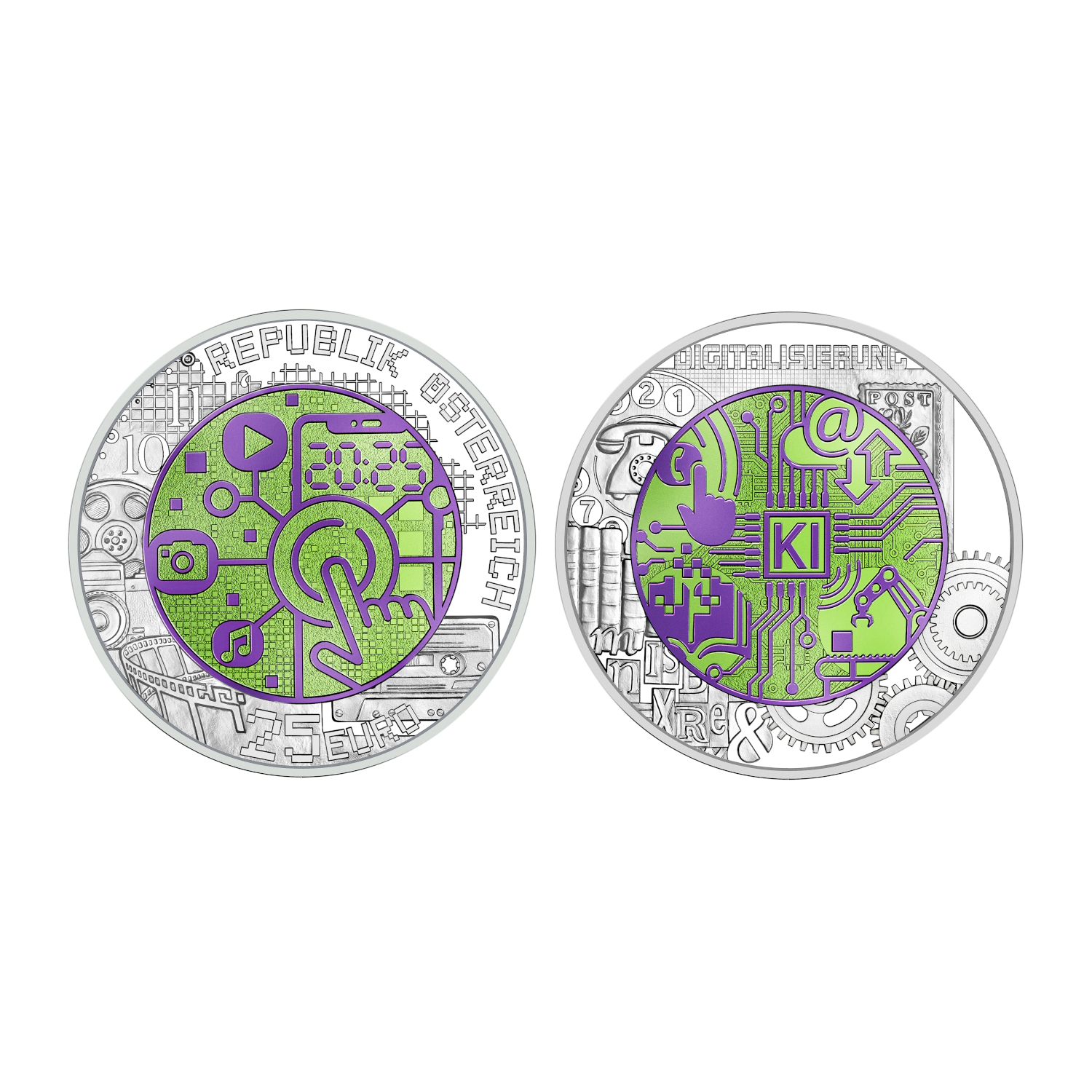 25 Euro Silber & Niob Münze "Digitalisierung" handgehoben