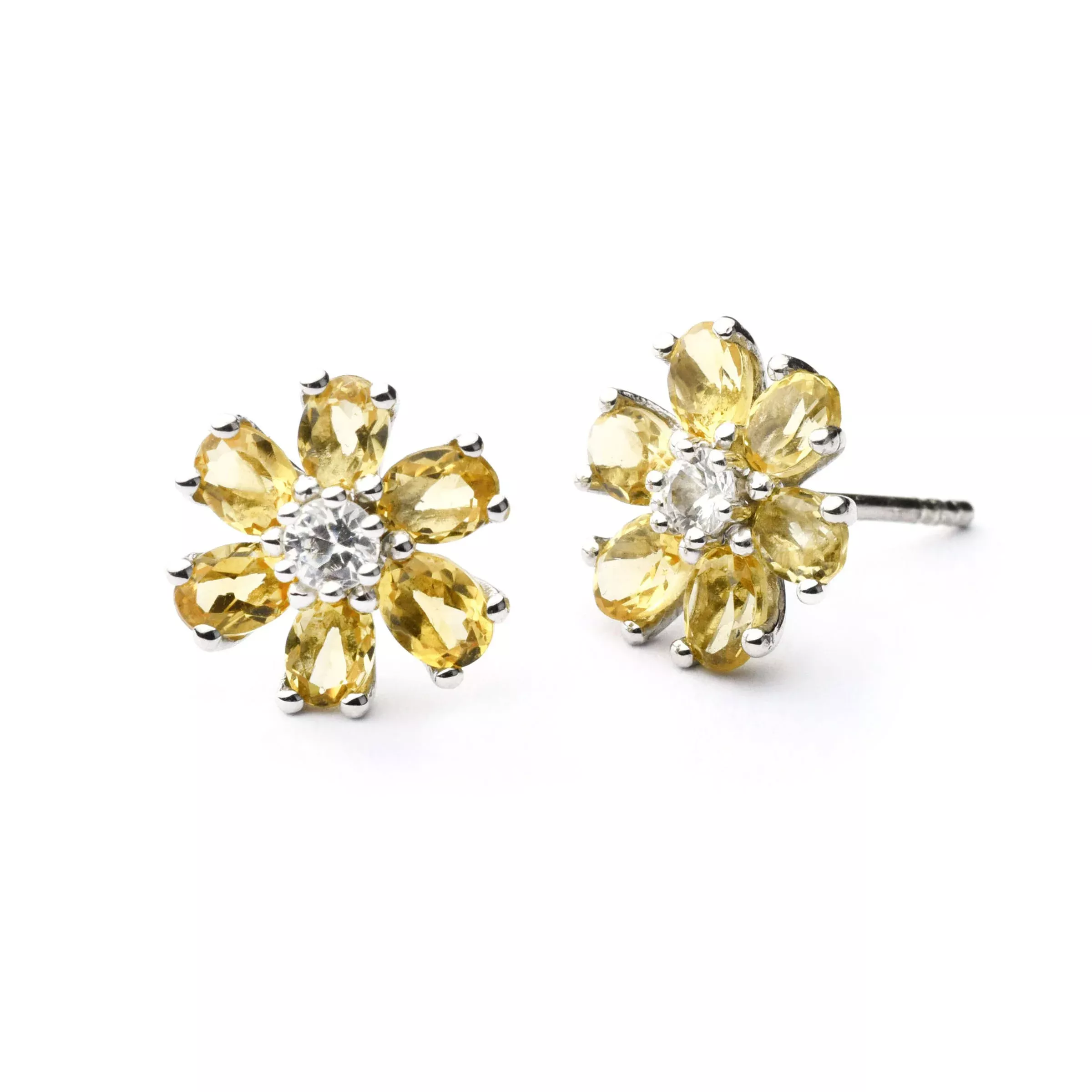 Ohrstecker KRISTALL BLÜTE Sterlingsilber mit Safir und Citrin