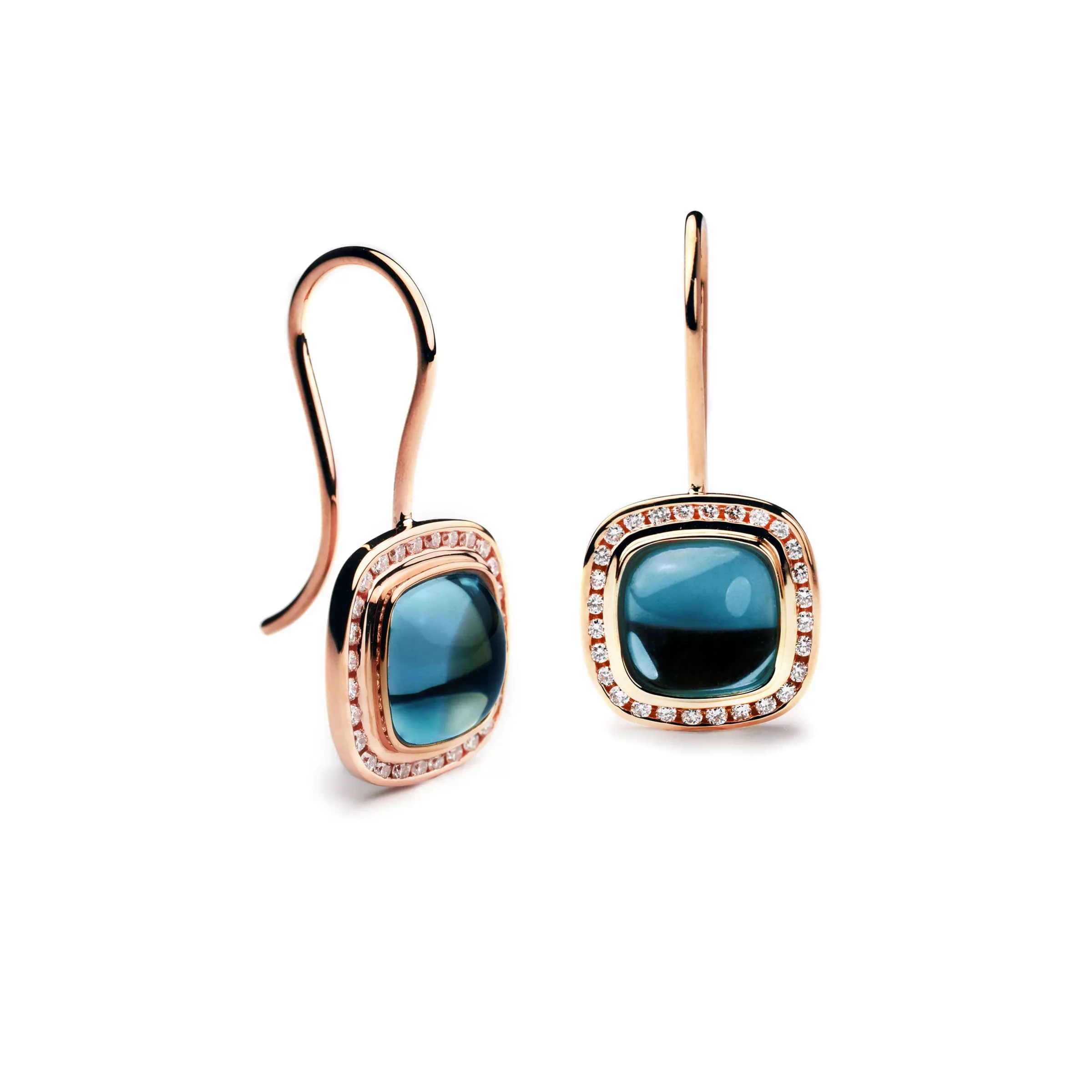 Ohrhänger PIAZZA Rotgold 585/- mit blauen Topas Cabochons und Brillanten