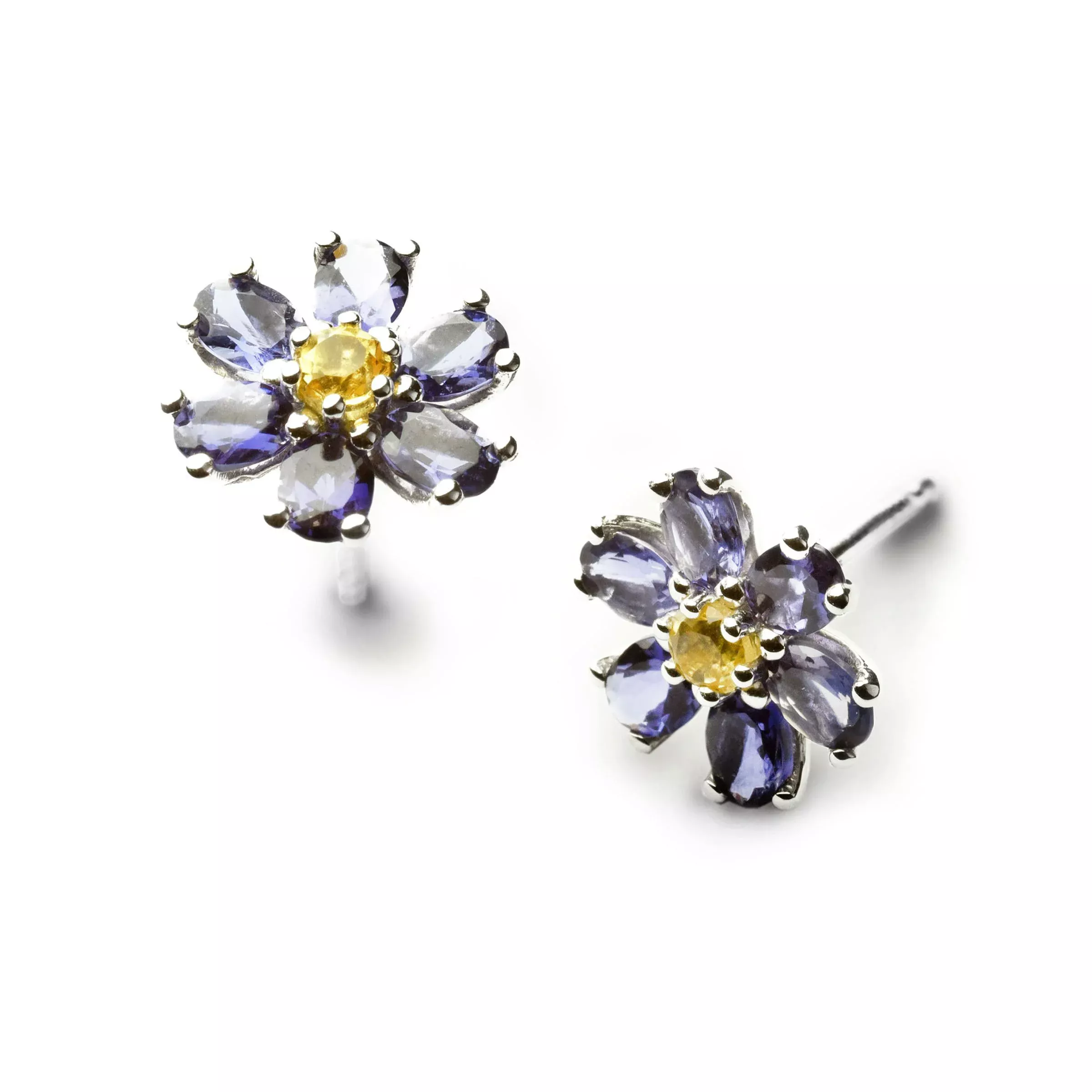 Ohrstecker KRISTALL BLÜTE Sterlingsilber mit Citrin und Iolith
